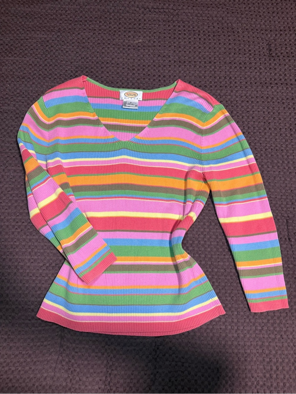 Talbots Multicolor Striped V-Neck Ribbed Top - Picture 2 of 5